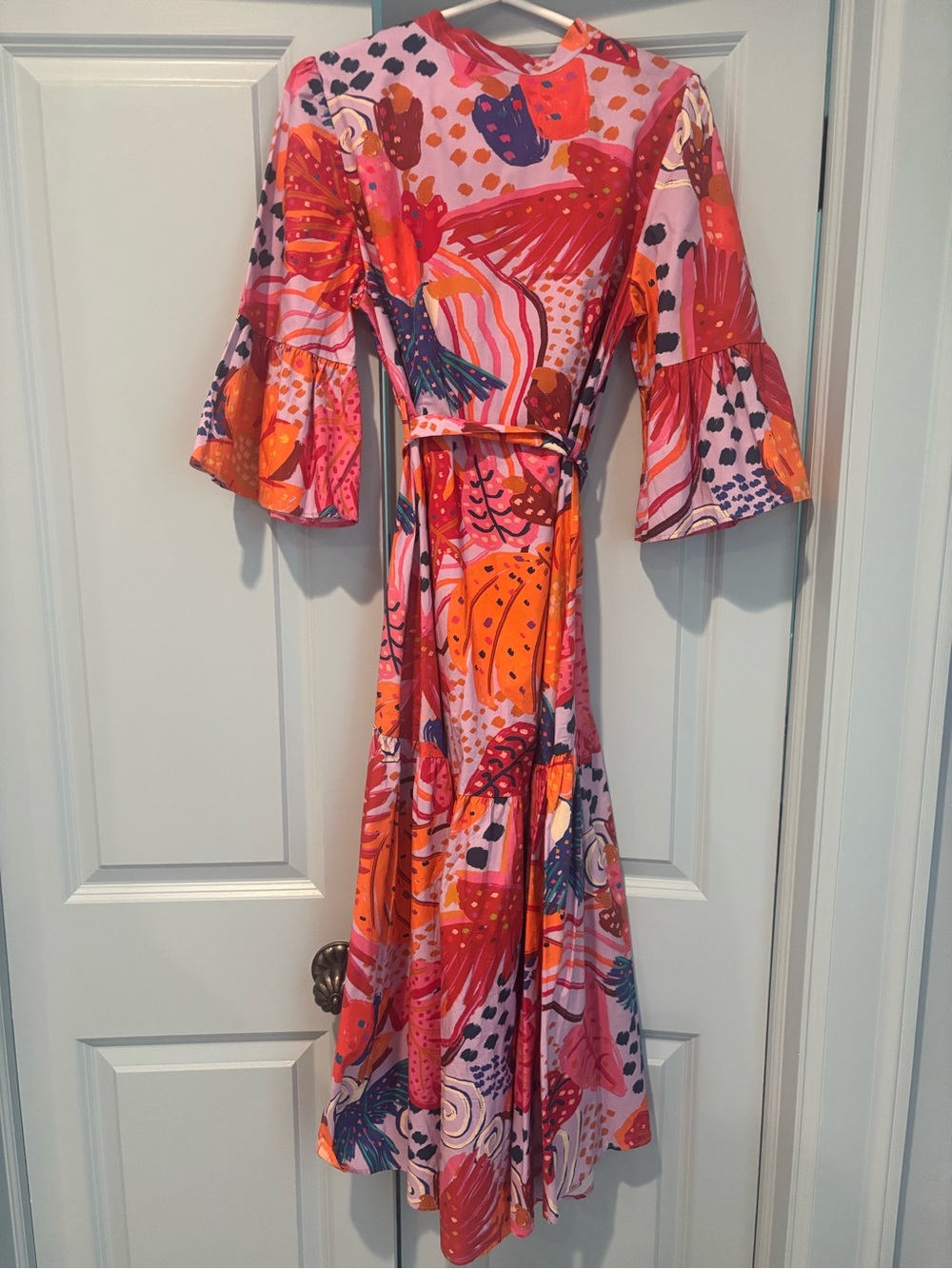 Farm Rio Size M Vibrant Pink & Orange Floral Midi Dress - Picture 7 of 8